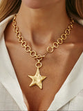 Bohemian Style Geometric Star Circle Pendant Necklace