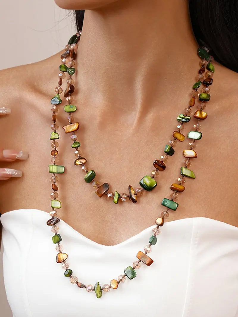 Vintage Bohemian Colorful Shell Beaded Long Necklace