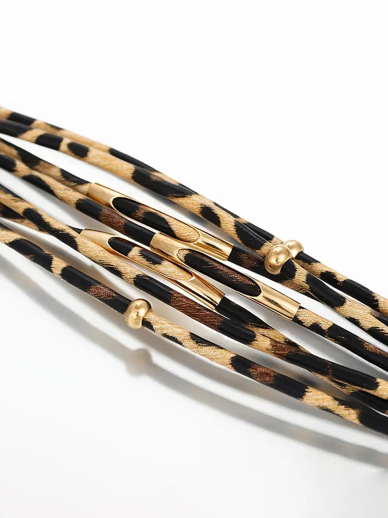 Leopard Pattern Hollow Out Design Multi-strand Bracelet