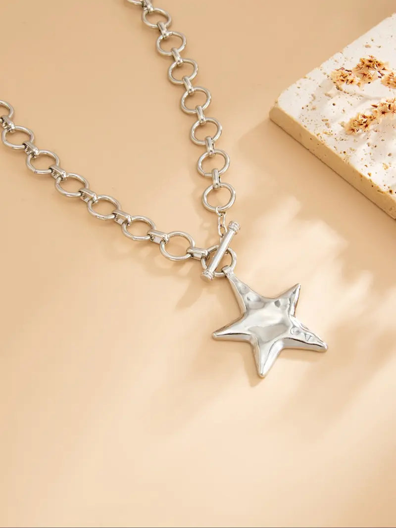 Bohemian Style Geometric Star Circle Pendant Necklace