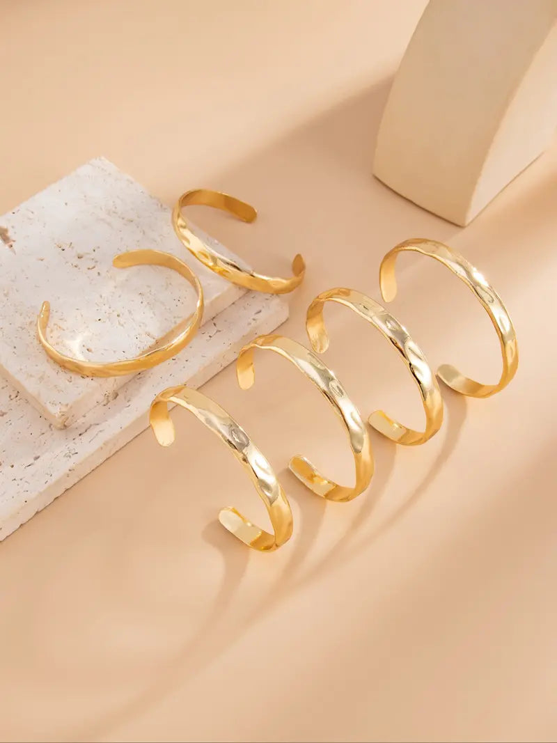 Boho Style Geometric Pattern Metal Bangle Bracelets Set
