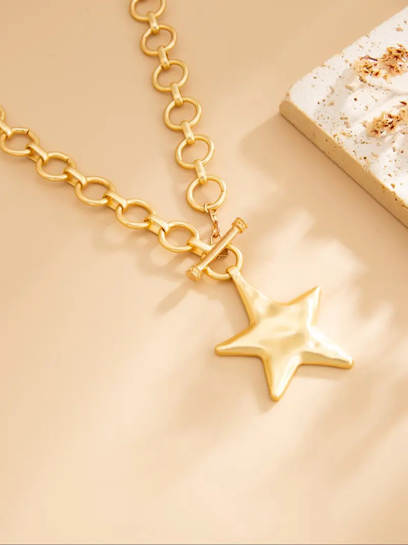 Bohemian Style Geometric Star Circle Pendant Necklace