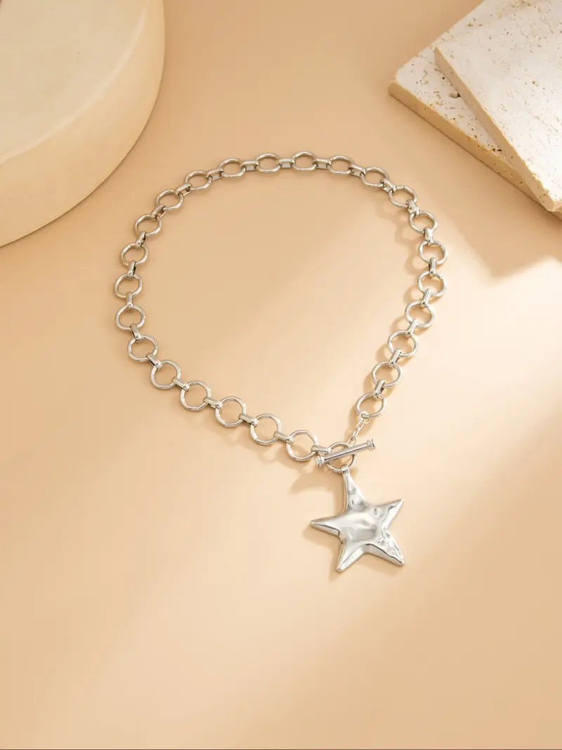 Bohemian Style Geometric Star Circle Pendant Necklace