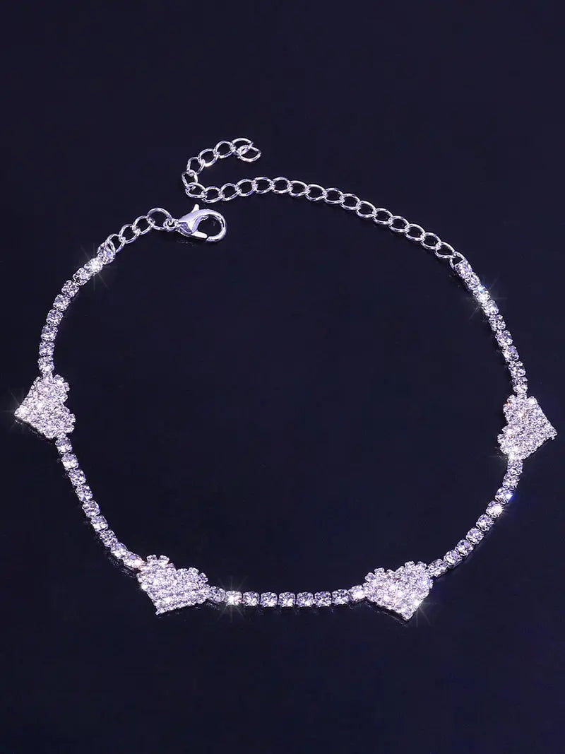 Rhinestone Decorated Heart Design Anklet