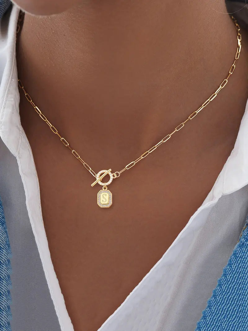 Women's Zirconia Block Letter Pendant Necklace