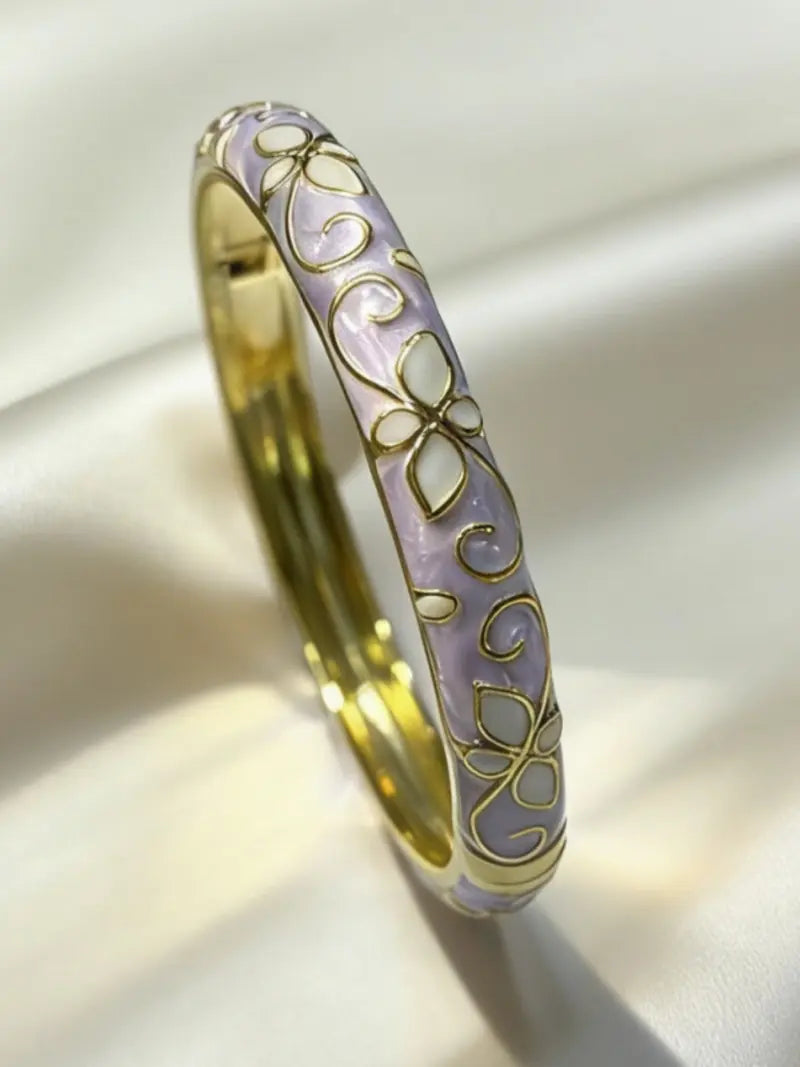 2026 Enamel Flower Geometric Bangle Bracelet