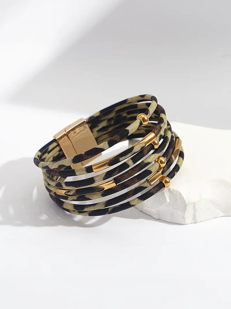 Leopard Pattern Hollow Out Design Multi-strand Bracelet
