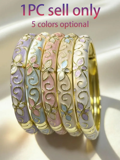 2026 Enamel Flower Geometric Bangle Bracelet