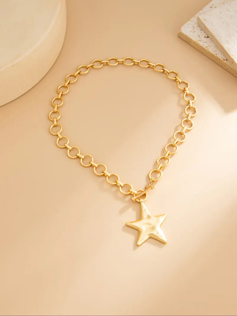Bohemian Style Geometric Star Circle Pendant Necklace