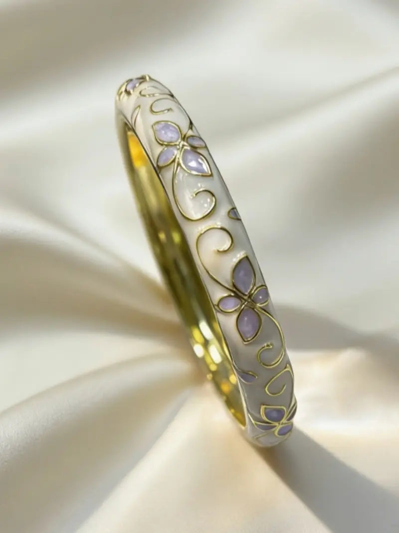 2026 Enamel Flower Geometric Bangle Bracelet