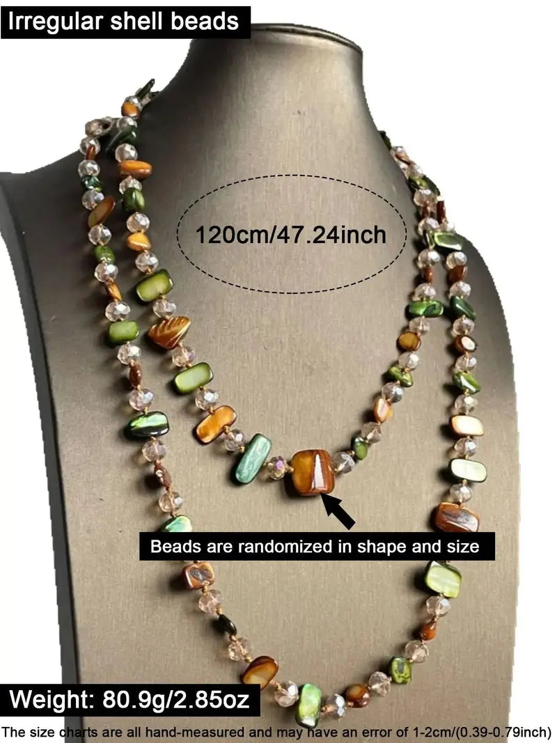 Vintage Bohemian Colorful Shell Beaded Long Necklace