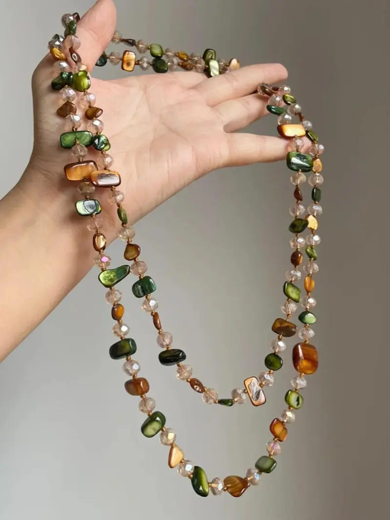 Vintage Bohemian Colorful Shell Beaded Long Necklace