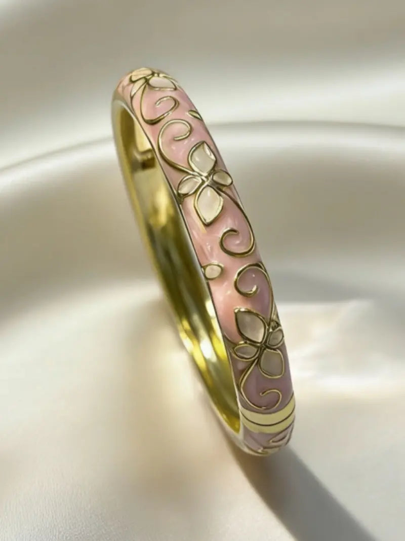 2026 Enamel Flower Geometric Bangle Bracelet