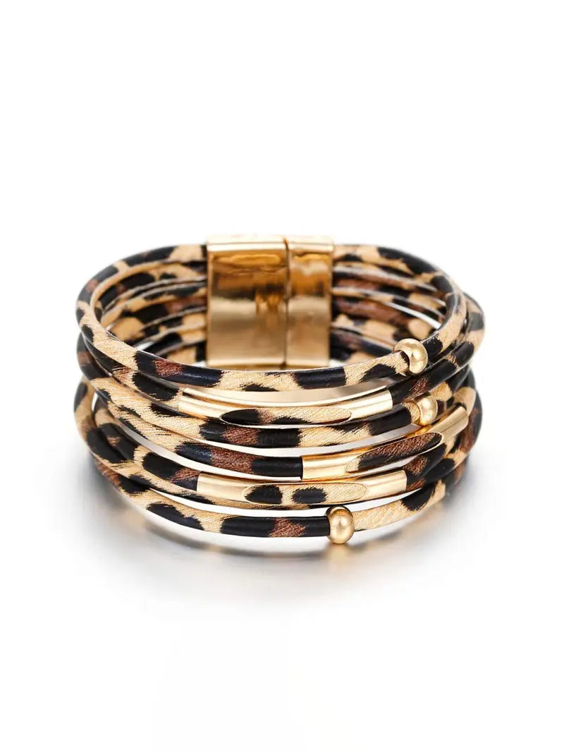 Leopard Pattern Hollow Out Design Multi-strand Bracelet
