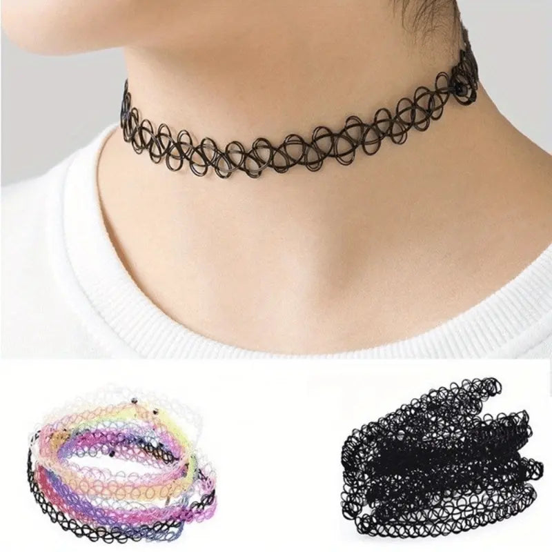 12pcs/1set Halloween Punk Gothic Lace Choker Necklace Set