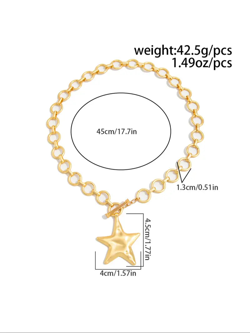 Bohemian Style Geometric Star Circle Pendant Necklace