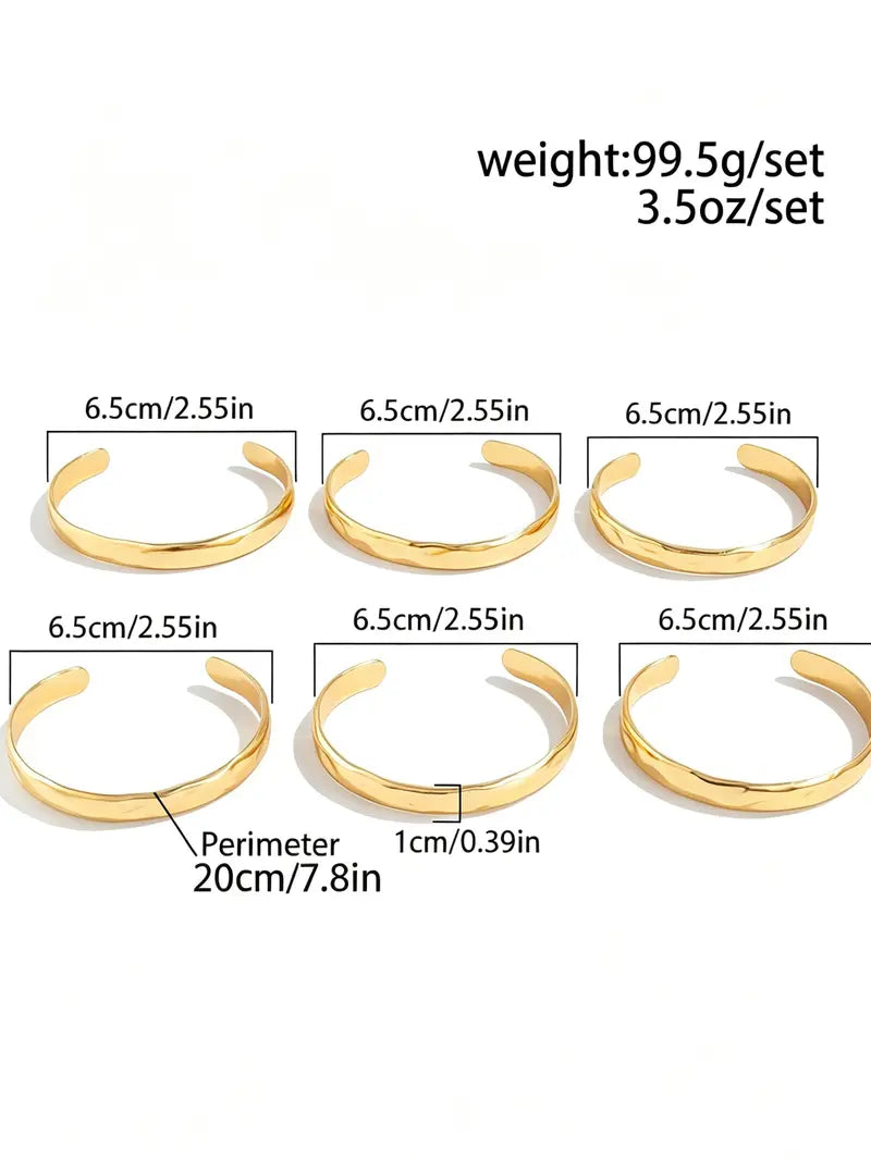 Boho Style Geometric Pattern Metal Bangle Bracelets Set