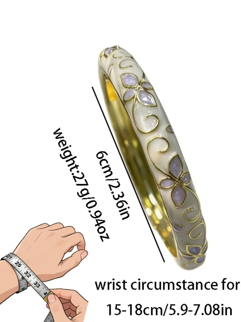 2026 Enamel Flower Geometric Bangle Bracelet