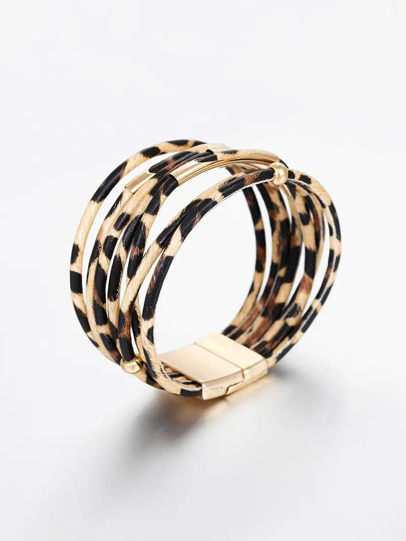 Leopard Pattern Hollow Out Design Multi-strand Bracelet