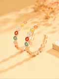 1 Pair Cute Floral Resin Druzy Durable Alloy Hoops Shape Earrings