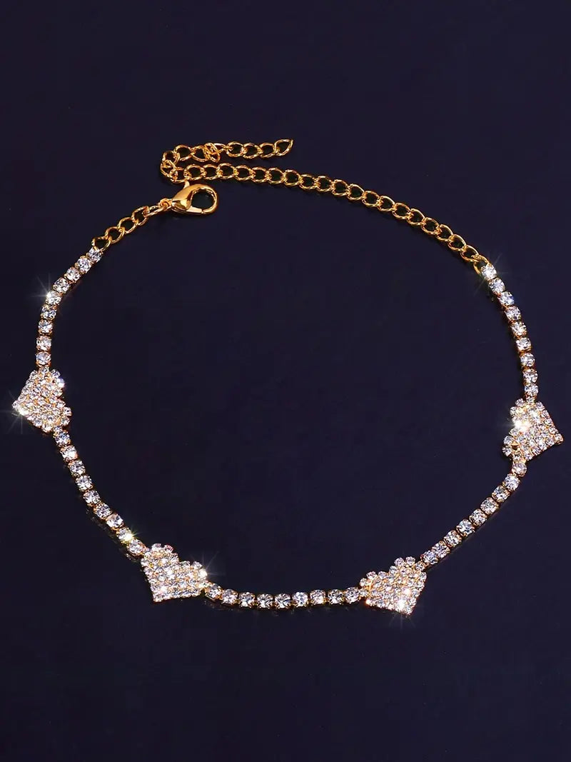 Rhinestone Decorated Heart Design Anklet