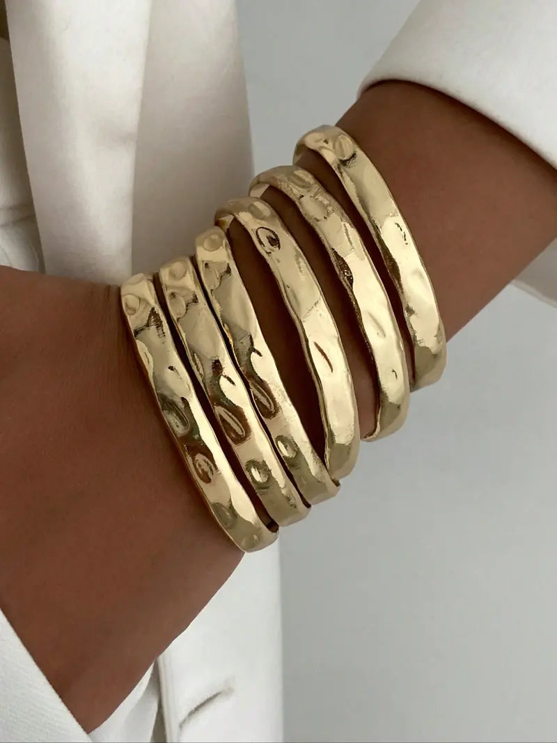 Boho Style Geometric Pattern Metal Bangle Bracelets Set