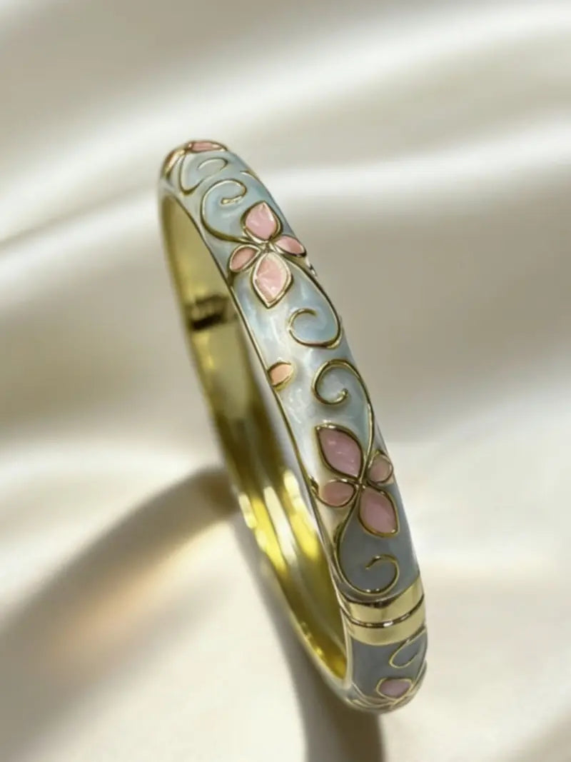 2026 Enamel Flower Geometric Bangle Bracelet
