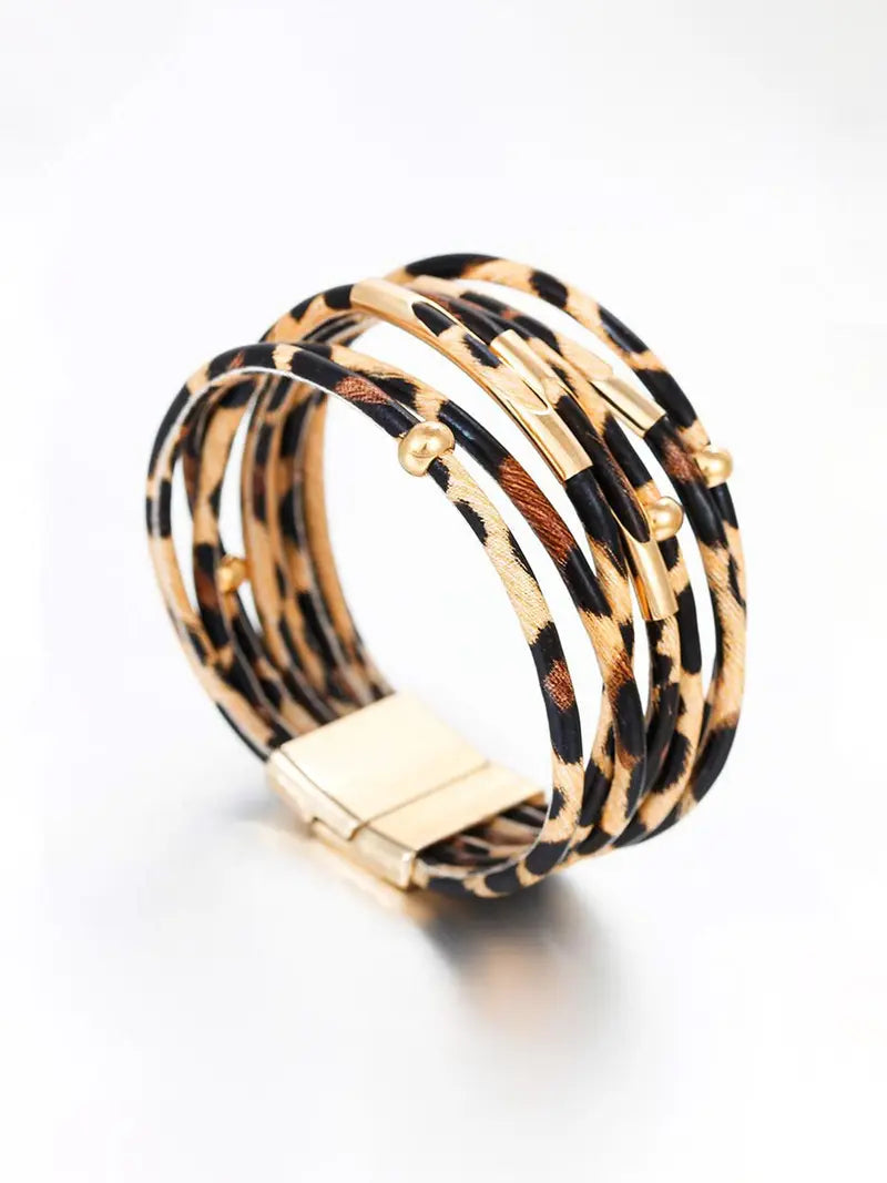 Leopard Pattern Hollow Out Design Multi-strand Bracelet