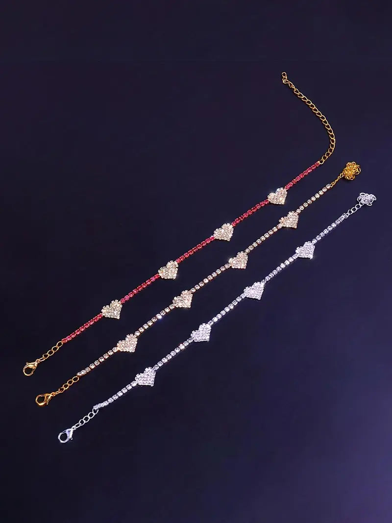 Rhinestone Decorated Heart Design Anklet