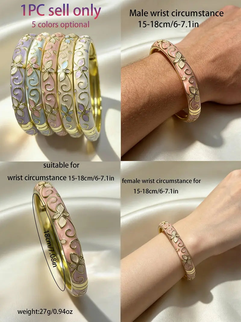 2026 Enamel Flower Geometric Bangle Bracelet