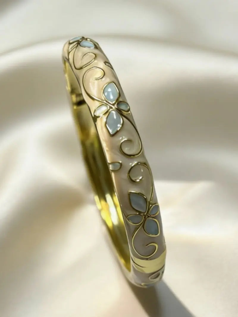 2026 Enamel Flower Geometric Bangle Bracelet