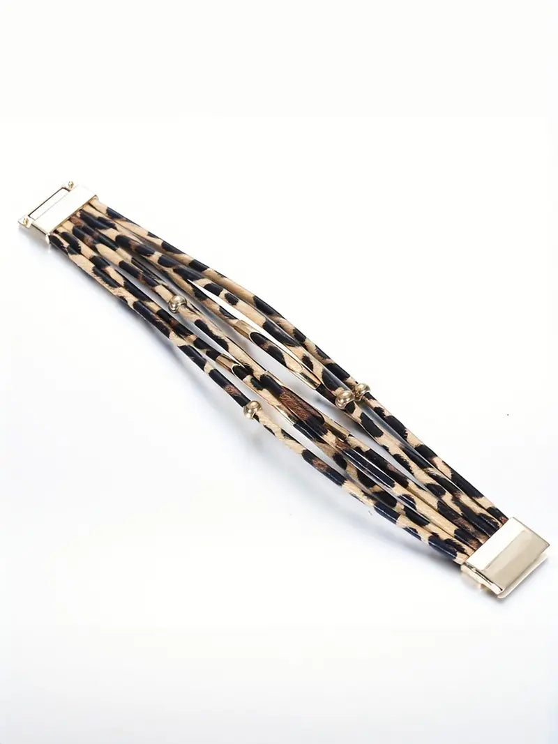 Leopard Pattern Hollow Out Design Multi-strand Bracelet