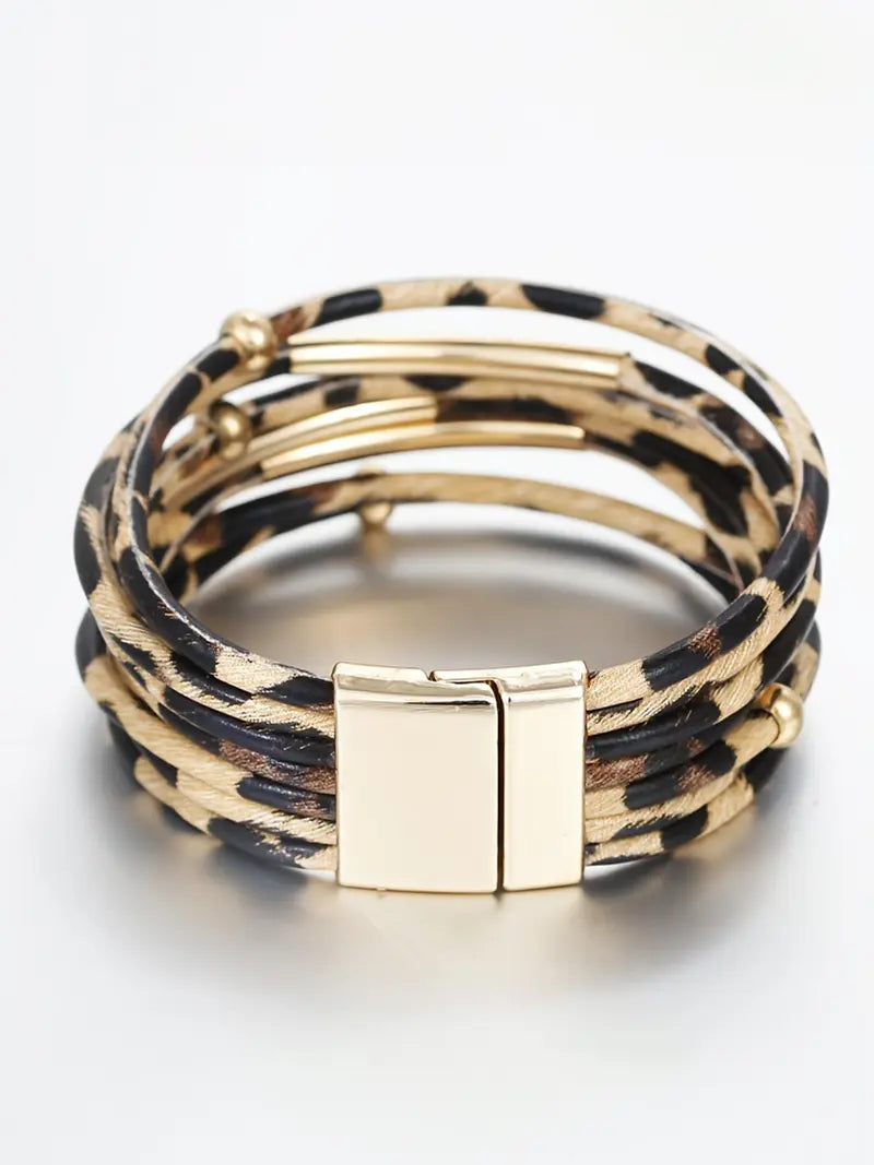 Leopard Pattern Hollow Out Design Multi-strand Bracelet