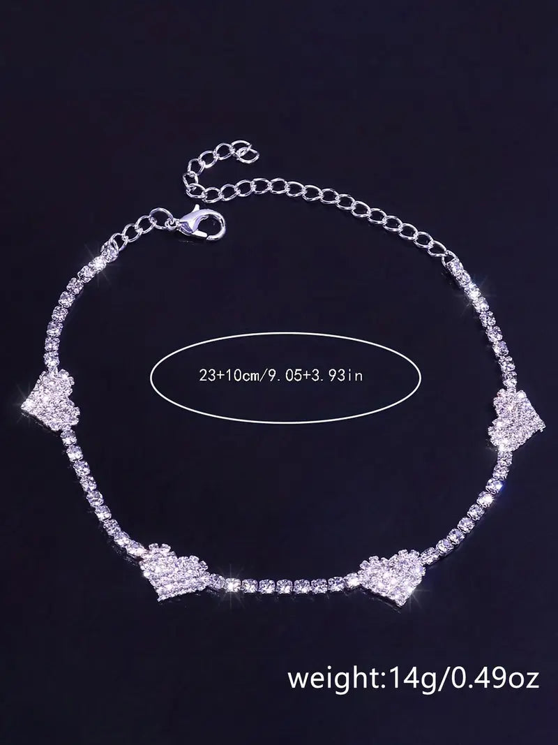 Rhinestone Decorated Heart Design Anklet