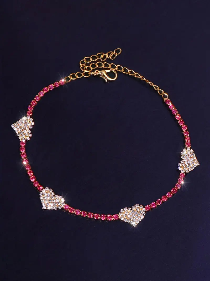 Rhinestone Decorated Heart Design Anklet