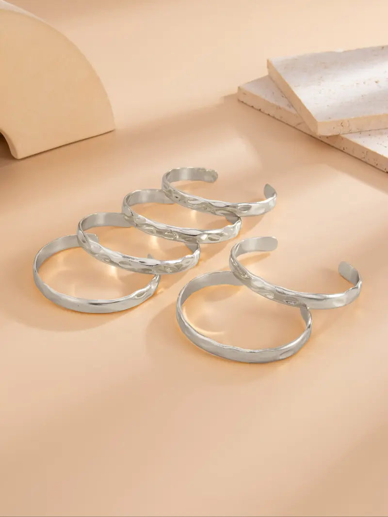 Boho Style Geometric Pattern Metal Bangle Bracelets Set