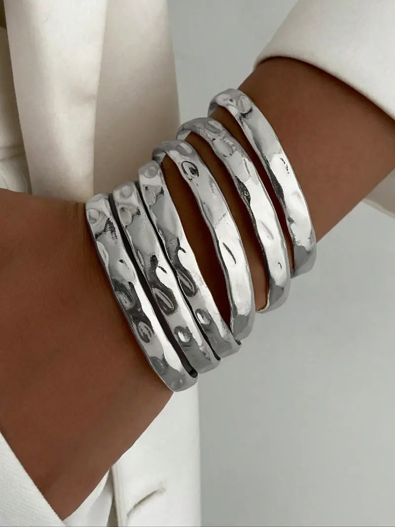 Boho Style Geometric Pattern Metal Bangle Bracelets Set